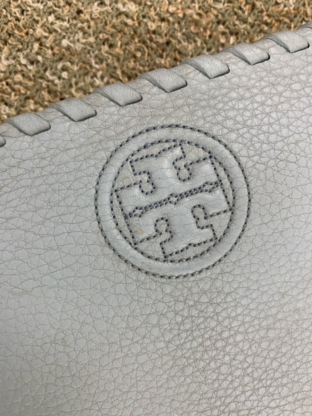 Tory Burch Light Blue-White Whipstitch Zip Wallet with Gold Hardware - Picture 5 of 6